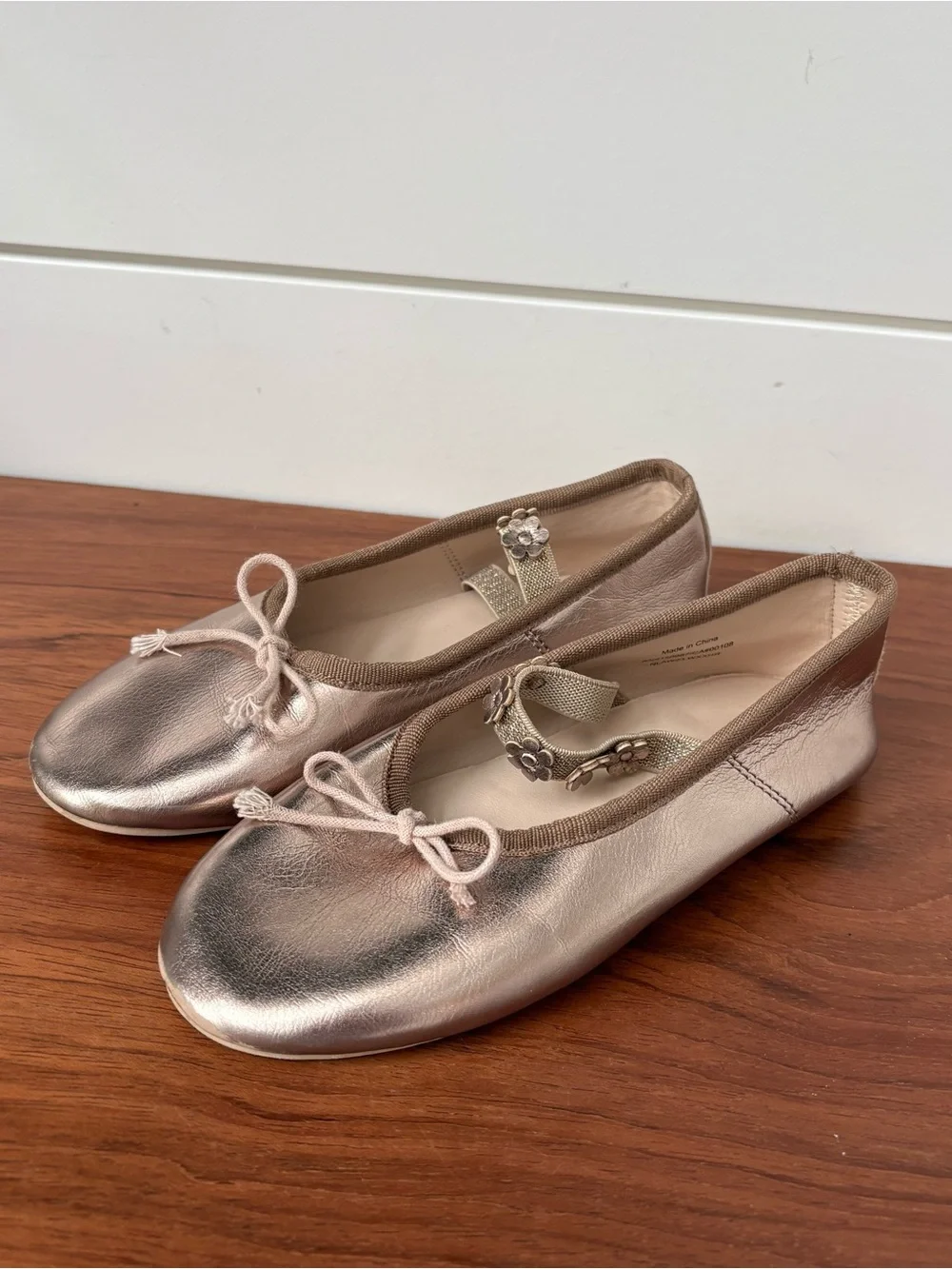 Noralee Kids Mocha Metallic Ballet Flats Dress Shoes Bow Formal Holiday Size 12